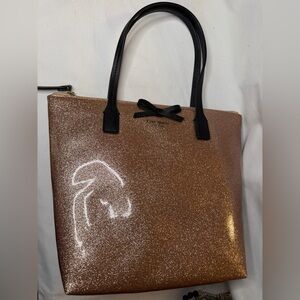 Kate Spade Sparkling light pink glitter Tote with Black Handles